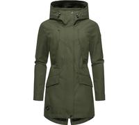 Ragwear leichter Damen Übergangsparka langer Regenmantel wasserdicht und atmungsaktiv mit großer Kapuze Begonia YOUMODO Dark Olive Gr. S