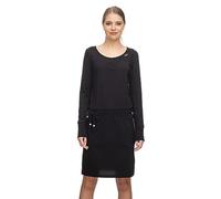 Ragwear PENELLOPE Damen Frauen Langarmkleid,Kleid,Freizeitkleid,Sommerkleid,Jerseykleid,Langarm,Rundhalsausschnitt,Taillengürtel,Schwarz,S