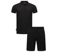 Poloshirt RAGWEAR "Set Porpi", Herren, Gr. XXL (56), schwarz, Material: 50% Baumwolle, 50% Polyester, bequem knieumspielend, tiefer V-Ausschnitt, eng, Shirts, Modisches Herren Set aus Hemd und kurzer 