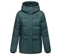 Ragwear Damen Winterjacke warme Steppjacke wasserdicht und Winddicht mit angesagtem Hahnentritt Muster und Kapuze Wikesh Print YOUMODO Ocean Green Gr. XL