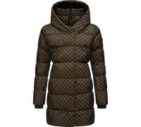 Ragwear Damen langer Wintermantel mit Kapuze warmer Steppmantel mit angesagtem Hahnentritt Muster wasserdicht und atmungsaktiv Niara Print YOUMODO Brown Gr. M