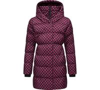 Ragwear Damen langer Wintermantel mit Kapuze warmer Steppmantel mit angesagtem Hahnentritt Muster wasserdicht und atmungsaktiv Niara Print YOUMODO Fuchsia Gr. XS