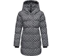 Ragwear Damen langer Wintermantel mit Kapuze warmer Steppmantel mit angesagtem Hahnentritt Muster wasserdicht und atmungsaktiv Niara Print YOUMODO Black Gr. XXL