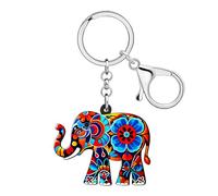 RAIDIN Acryl Bunte Elefanten Schlüsselanhänger Schlüsselring Boho Geschenke für Damen Mädchen Tierliebhaber Autoschlüssel Brieftasche Taschen Zubehör (Blumen)