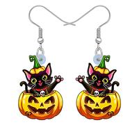 RAIDIN Acryl Halloween Ohrringe Charms schwarze Katze mit Kürbis Fisch Haken baumeln Tropfen Ohrringe Tiere Schmuck für Frauen Mädchen Party Festival Geschenke Dekorationen (Gold)