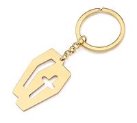 RAIDIN Edelstahl 18K Gold Silber Plattiert Schlüsselanhänger Halloween Horror Grabstein Fledermaus Geist Schlüsselring für Männer Damen Geschenke Auto Handtasche Schlüssel Charms (Gold-010 Sarg)