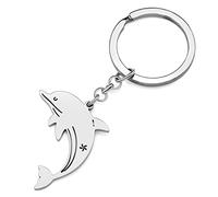 RAIDIN Edelstahl Gold Silber Plattiert Süße Ozean Tier Schlüsselanhänger Hai Wal Delphin Schlüsselring für Damen Mädchen Autoschlüssel Charms (Silber-030 Delphin)