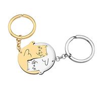 RAIDIN Valentinstag Geschenke für ihn ihr süße Katze 2pcs Paar Schlüsselanhänger Kätzchen Schlüsselring für Freund Freundin (Gold-195 Katze A)