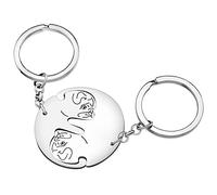 RAIDIN Valentinstag Geschenke für ihn ihr süße Mops Hund 2pcs Paar Schlüsselanhänger Welpe Schlüsselring für Freund Freundin (Silber-186 Mops)