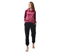 RAIKOU Damen Hausanzug Freizeitanzug Fitnessanzug Trainingsanzug Jogginganzug Schlafanzug（44/46, Weinrot/Schwarz ）