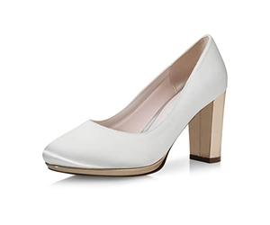 Rainbow Club Brautschuhe Clair - Damen, Pumps, Plateau, Ivory/Creme, Satin, Bequem Gepolstert, Hochzeitsschuhe, Rose/Gold Blockabsatz Gr. 38 (UK 5)