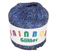 Rainbow Glitter - Glitzer-Bändchengarn auf 25 Gramm Knäuel in der Farbe Blau/Multicolor