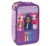 Rainbow HIGH - Offizielles Schulmäppchen, Federmäppchen mit 3 Fächern für Mädchen mit Schreibwarenset, löschbarem Stift in Blau Frixion und praktischem Reißverschluss, 20 x 13 x 7 cm, violett, teglia