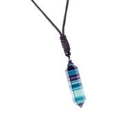 Rainbow Necklace - Fluorite Crystal Hexagon Gem Pendant Vibrant Chakra Jewelry Stylish Boho Energy Piece Trendy Natural Stone Accessory | Polished Crystal Charm Necklace For Gifting Occasions Relaxati