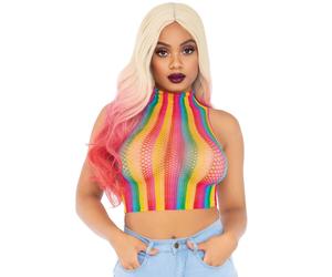 Rainbow Net High Neck Crop Top Multicolor OS