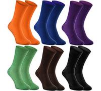 Rainbow Socks - Damen Herren Antibakterielle Diabetiker Socken Ohne Gummibund - 6 Paar - Orange Chaber Violett Grün Braun Schwarz - Größen 44-46