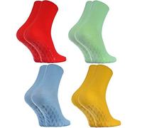 Rainbow Socks - Damen Herren Antirutsch Diabetiker Socken Ohne Gummibund ABS - 4 Paar - Rot Grün Gelb Blau - Größen 39-41