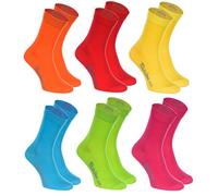 Rainbow Socks - Damen Herren Klassische Bunte Baumwolle Socken - 6 Paar - Orange Rot Gelb Grün Mer Grün - Größen 44-46