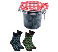 Rainbow Socks - Damen Herren - Oliven Socken im Glas - Geschenk Idee - 2 Paar - Schwarze und Grüne Oliven - Größen 41-46