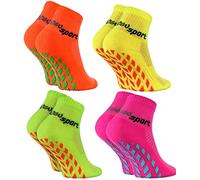 Rainbow Socks - Jungen Mädchen Neon Sneaker Sport Stoppersocken - 4 Paar - Orange Grün Rosa Gelb - Größen 24-29