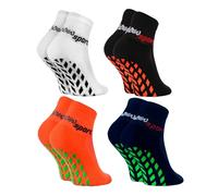 Rainbow Socks - Jungen Mädchen Neon Sneaker Sport Stoppersocken - 4 Paar - Weiß Schwarz Orange Blaub - Größen 30-35