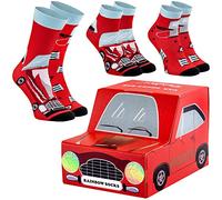 Rainbow Socks - Lustige Autosocken - Familienset - 1x Erwachsenengröße und 2x Kindergröße - Rot - 3 Paare - 30-35, 30-35, 41-46