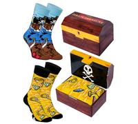Rainbow Socks - Pirate Treasure Box Socks - Damen Herren Novelty Piratensocken in Box - Ein Socken Geschenk für Pirates-Fans in einer Piratentruhe - 2 Paar - Größen 36-40
