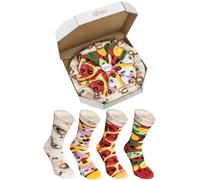 Rainbow Socks - Pizza Socks Box - Damen Herren Pizza Socken Box Mix Capricciosa Pepperoni Vegetarische - 4 Paar - Größen 47-50