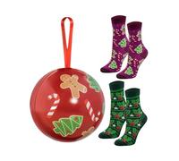 Rainbow Socks - Weihnachtssocken in Weihnachtskugeln für Sie, Ihn und Kind - Rot - 3 Paar - 36-40, 41-46, 30-35