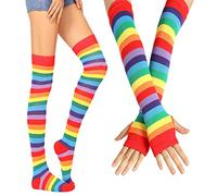 Rainbow Striped Socks Women Men, Athletic Socks High Knee, Striped Knee High Socks Rainbow Armwärmer for Warming Stage Performance Cosplay Daily Wearing Adawd