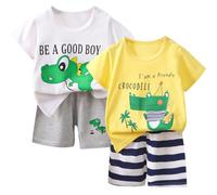 Rainjia 1-7 Jahre Babykleidung Set Jungen Baumwolle Kurzarm Dinosaurier Print T-Shirt + Shorts Krokodil Tee Shirts babyhose Kurz Sommer-Outfits Gr. 80/86/92/98/104/116