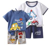 Rainjia 1-7 Jahre Bekleidungssets für baby Jungen Baufahrzeug Print Kurzarm T-shirt Tops Casual Shorts Kinderanzüge Sportbekleidung Jogginganzug Kurz Sommer-Outfits Gr. 80/86/92/98/104/116