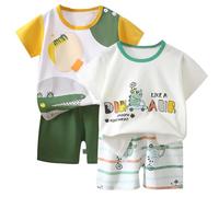 Rainjia 1-7 Jahre Bekleidungssets für baby Jungen Baufahrzeug Print Kurzarm T-shirt Tops Casual Shorts Kinderanzüge Sportbekleidung Jogginganzug Kurz Sommer-Outfits Gr. 80/86/92/98/104/116