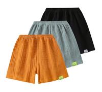 Rainjia 1-9 Jahre Baby Mädchen Jungen Musselin Shorts 80/86/92/98/104 Mädchen Jungen Kurze Hose Baumwolle 104/110/116/122/128/134 Kinder Einfarbige Sommer Freizeit Hosen Kurze Sport, 3er Pack