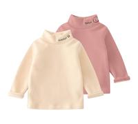 Rainjia 1-9 Jahre Kinder Rollkragenshirt Jungen Mädchen, 2er-Pack Jungen Fleece Langarmshirt Thermo Rollkragenpullover Mädchen Langarm Pullover T Shirt Unterhemden Fleece Oberteile Gr. 80-134