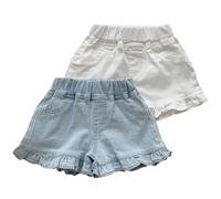 Rainjia 1-9 Jahren Jeans Shorts Mädchen Elastic Waistband Kurze Rüschen Hose Leicht Denim Hotpants Freizeit Sommerhose Kurze A Linie Rock Wide Short Gr. 86/92/98/104/116/122/134