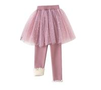 Rainjia 2 IN 1 Mädchen Leggings Thermo mit Gaze-Rock Gr. 92/98/104/116 Mädchen Fleece Warm Gefüttert Thermoleggings 122/128/134 Herbst Winter Thermo Gefütterte Hosenrock 2-8 Jahre