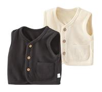Rainjia 2er pack Babyweste Baumwolle Gr.62/68/74/80, Unisex Jungen Mädchen Westen Ärmellose strickjacke mit Druckknopf 86/92/98/104 kinder Frühling Herbst Einfarbig Weste