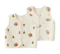 Rainjia 2er pack Babyweste Jungen Mädchen Gr. 56/62/68/74/80/86, Baby Kleinkind Kinder Baumwoll Westen Ärmellose Jacke Kinderweste mit Druckknopf Frühling Herbst mit Cartoon Muster 0-24 Monate