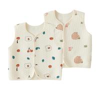 Rainjia 2er pack Babyweste Jungen Mädchen Gr. 56/62/68/74/80/86, Baby Kleinkind Kinder Baumwoll Westen Ärmellose Jacke Kinderweste mit Druckknopf Frühling Herbst mit Cartoon Muster 0-24 Monate