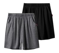 Rainjia 2er Pack Herren Schlafanzug Shorts Pyjamahose Kurz Baumwolle Jungen Schlafanzughose Weich Beidseitige Taschen Schlafshorts Weit Loungewear Sommer Nachtwäsche Shorts 90-220lb