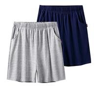 Rainjia 2er Pack Herren Schlafanzug Shorts Pyjamahose Kurz Baumwolle Jungen Schlafanzughose Weich Beidseitige Taschen Schlafshorts Weit Loungewear Sommer Nachtwäsche Shorts 90-220lb