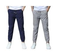 Rainjia 3-11 Jahre Jungen Baumwolle Hose Dünn Sommerhose 134/146/152, 2er Pack Kinder Freizeithose Chinohose 116/122/128 Stoffhose Einfarbig Jogginghose Jungs 98/104/110