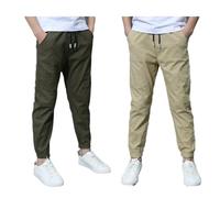 Rainjia 3-11 Jahre Jungen Baumwolle Hose Dünn Sommerhose 134/146/152, 2er Pack Kinder Freizeithose Chinohose 116/122/128 Stoffhose Einfarbig Jogginghose Jungs 98/104/110