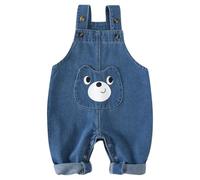 Rainjia 3 Monate - 3 Jahre Baby jungen Mädchen Latzhosen Overalls Baumwolle Gr. 74/80/86 kinder Denim Latzhosen mit Bär Muster Tasche Gr. 92/98 Jeanshose mit Hosenträger Baby ärmellos