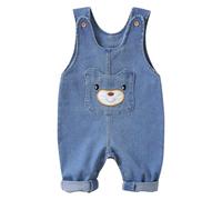 Rainjia 3 Monate - 3 Jahre Baby jungen Mädchen Latzhosen Overalls Baumwolle Gr. 74/80/86 kinder Denim Latzhosen mit Bär Muster Tasche Gr. 92/98 Jeanshose mit Hosenträger Baby ärmellos strampler