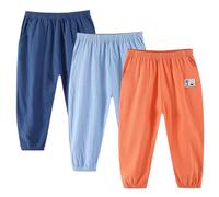 Rainjia 3er Pack Sommer Feste Jogginghose Lässige Elastische Hose mit Niedliche Etiketten Gr. 92/98/ 104/116/128/134/158 Kinder leichte Lange Hosen Freizeithose Jungen Mädchen Sommerhose, 3-10Jahre