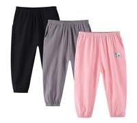 Rainjia 3er Pack Sommer Feste Jogginghose Lässige Elastische Hose mit Niedliche Etiketten Gr. 92/98/ 104/116/128/134/158 Kinder leichte Lange Hosen Freizeithose Jungen Mädchen Sommerhose, 3-10Jahre