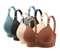 Rainjia 4er-Pack Damen BH Ohne Bügel große brüste Push Up BH 105BC- 120BC, Weich Bequemer Sexy Klassische BH mit verstellbarem Träger Damen Vertikal gestreifter BHS Set für Senioren