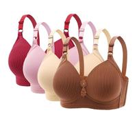 Rainjia 4er-Pack Damen BH Ohne Bügel große brüste Push Up BH 105BC- 120BC, Weich Bequemer Sexy Klassische BH mit verstellbarem Träger Damen Vertikal gestreifter BHS Set für Senioren